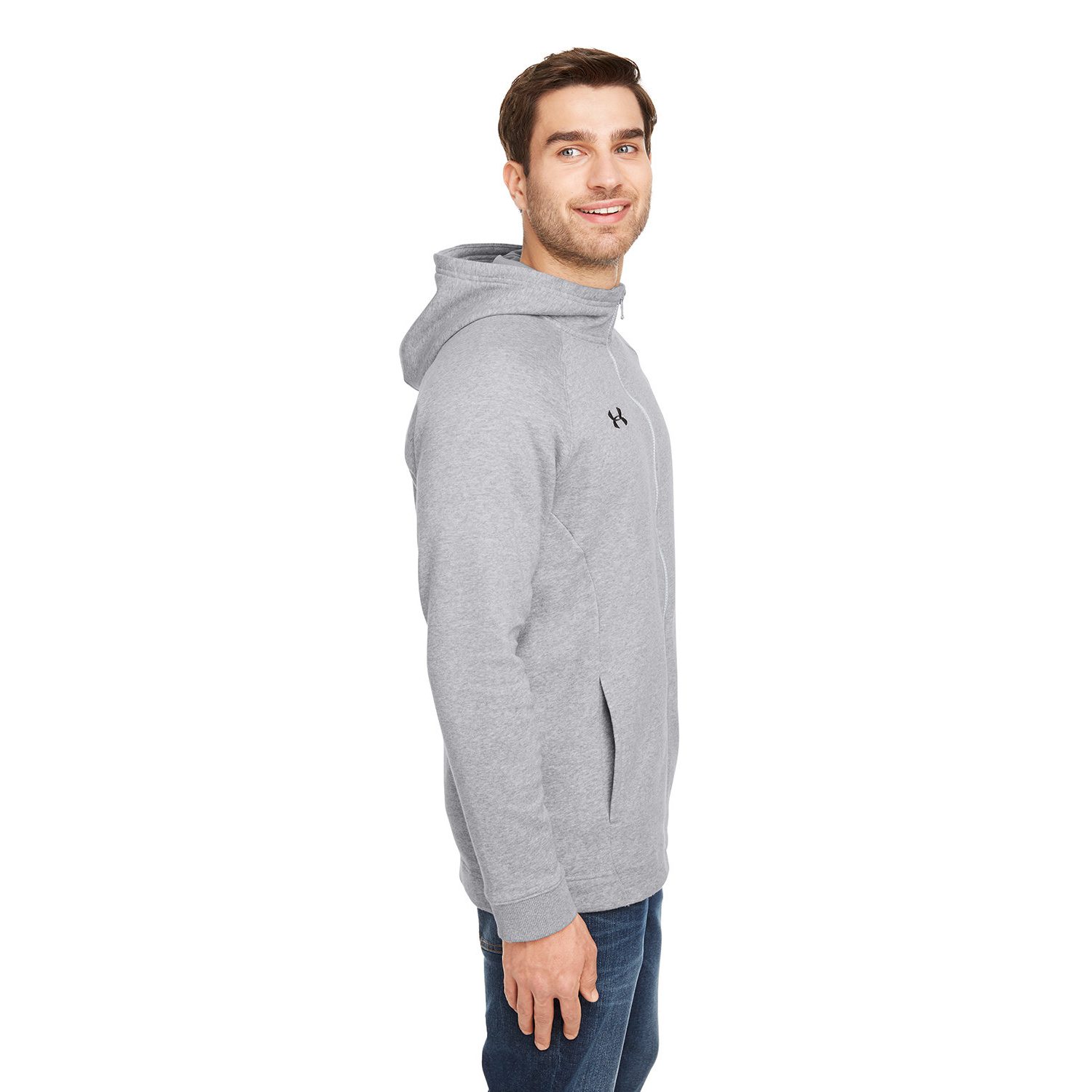 UNDER ARMOUR® Men's Hustle Full-Zip Hooded Sweatshirt #1351313 Graphite Side