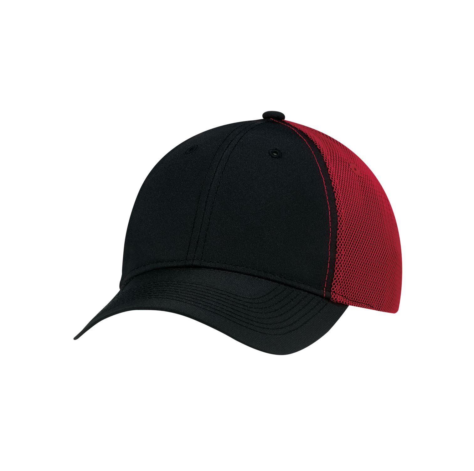 AJM Polyester Rip Stop / Polyester Rip Stop Bonded Mesh 6 Panel Constructed Full-Fit Hat #1B637M Black / Red