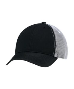 AJM Polyester Rip Stop / Polyester Rip Stop Bonded Mesh 6 Panel Constructed Full-Fit Hat #1B637M Black / White Front