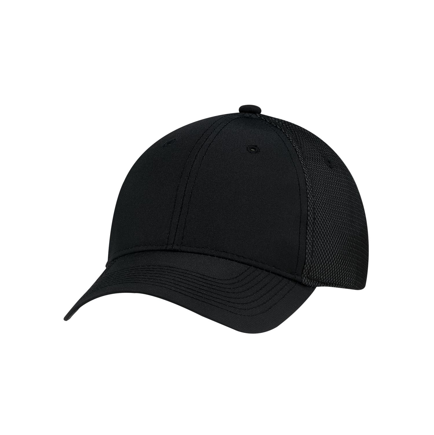 AJM Polyester Rip Stop / Polyester Rip Stop Bonded Mesh 6 Panel Constructed Full-Fit Hat #1B637M Black / Black