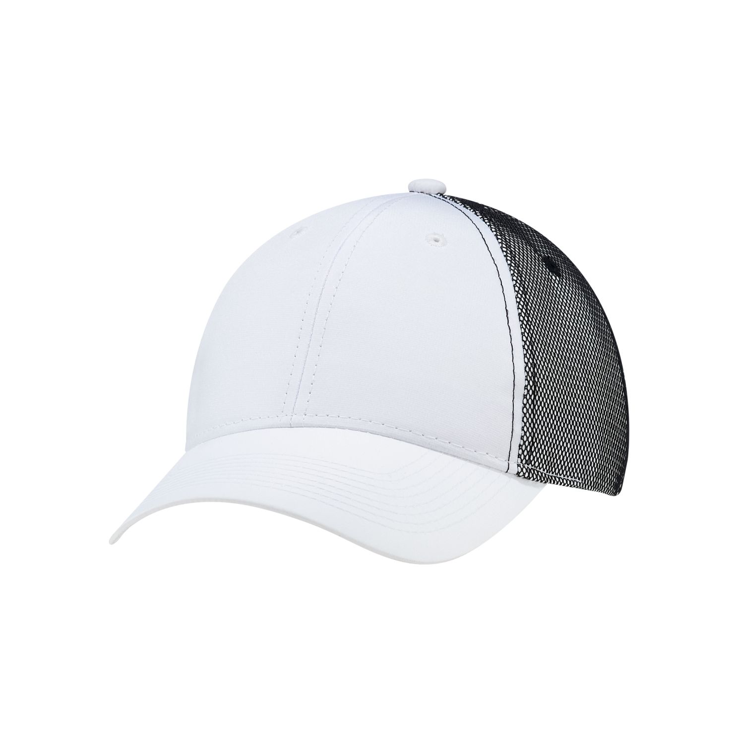 AJM Polyester Rip Stop / Polyester Rip Stop Bonded Mesh 6 Panel Constructed Full-Fit Hat #1B637M White / Black