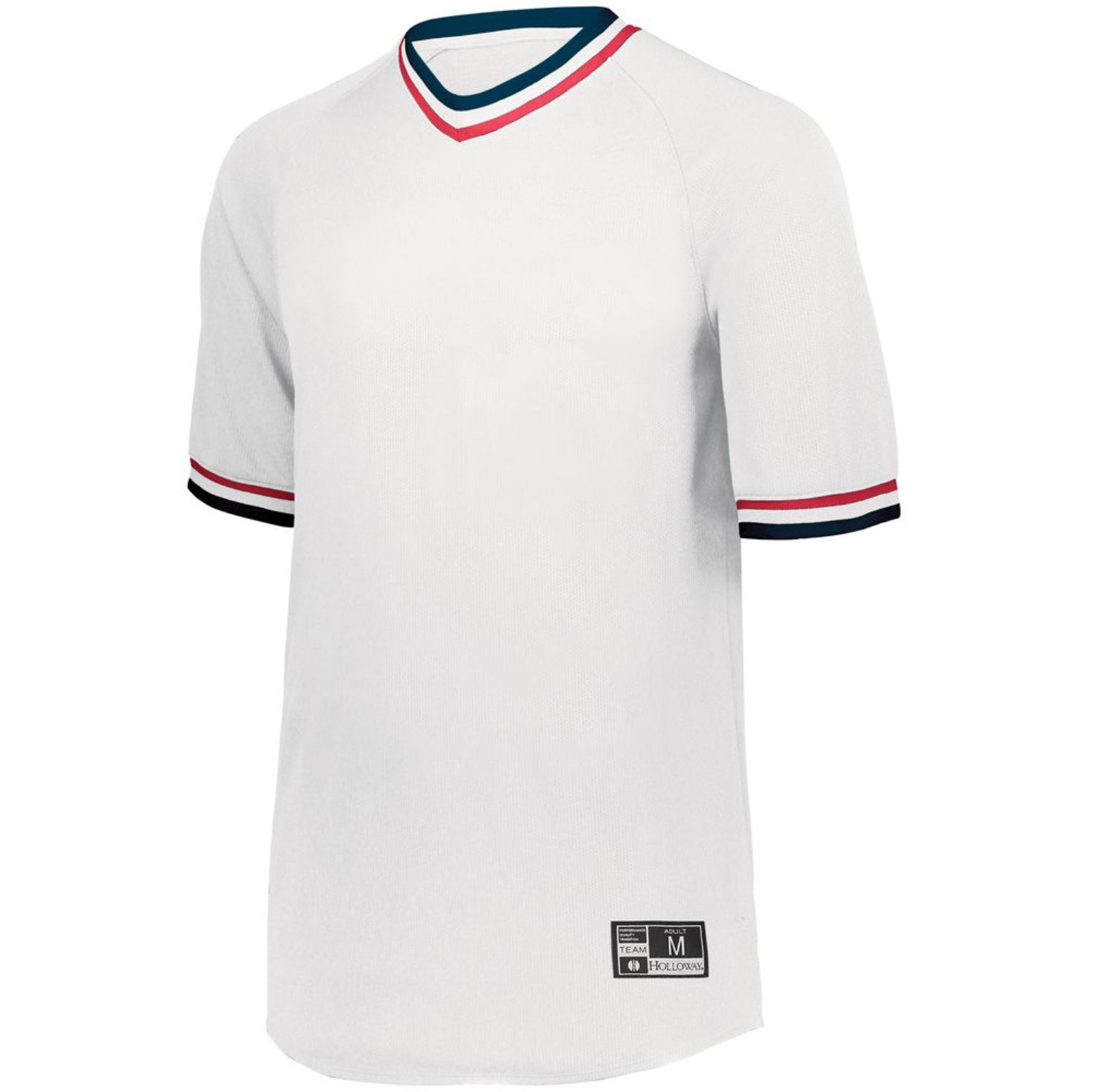 Holloway Retro V-Neck Baseball Jersey #221021 White / Navy / Scarlet