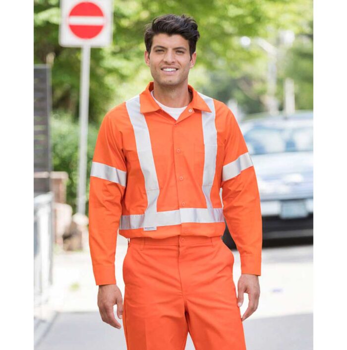 Premium Uniforms Poly/Cotton Work Shirts With 2" Silver Tape #23502S Orange