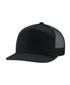 AJM Polycotton / Nylon Mesh 7 Panel Constructed Camper Style Hat (Mesh Back) #3D410M Black Front