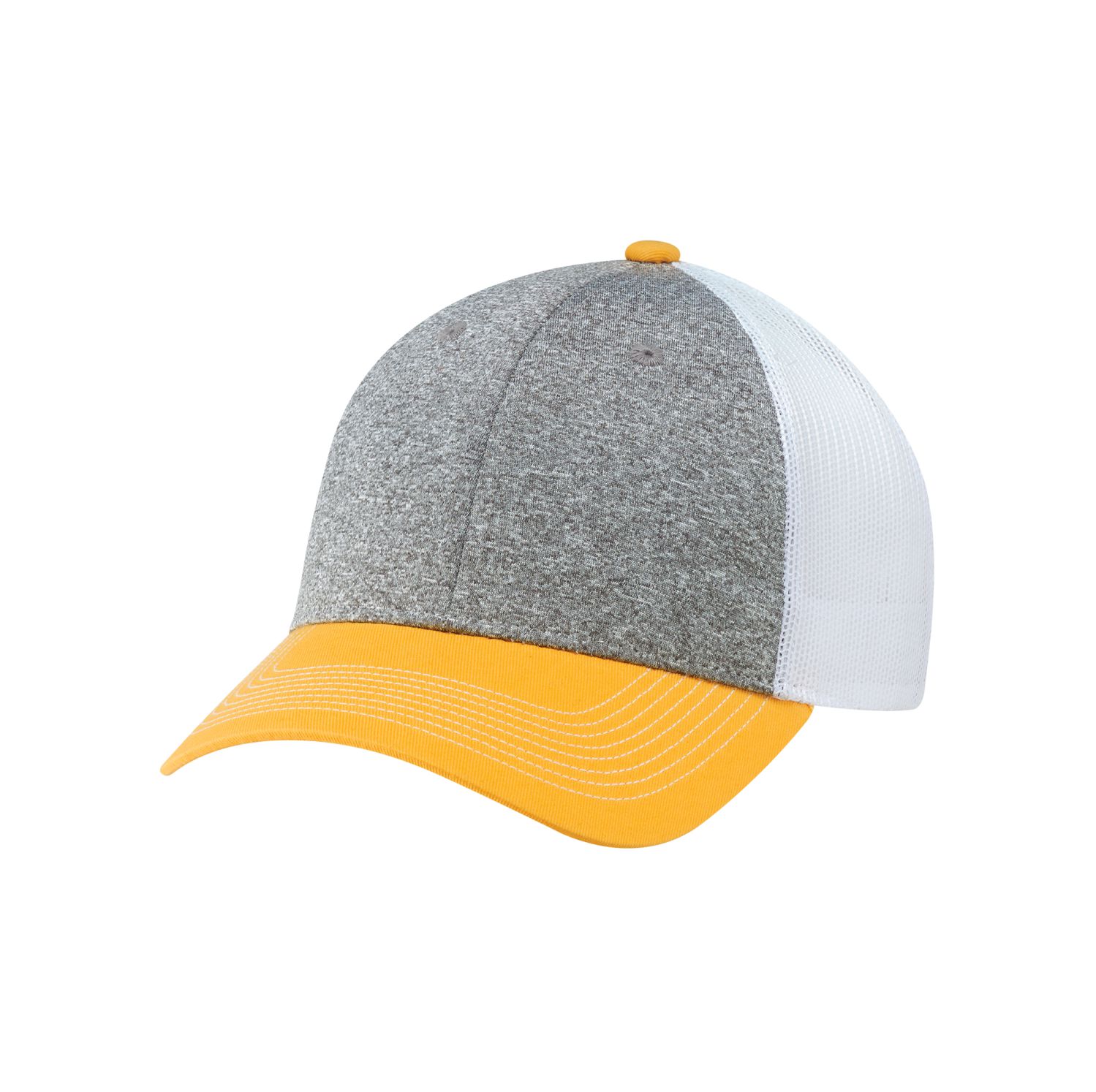 AJM Cotton Drill / Polyester Heather / Nylon Mesh 6 Panel Constructed Full-Fit Hat (Mesh Back) #4G645M Gold / Charcoal / White