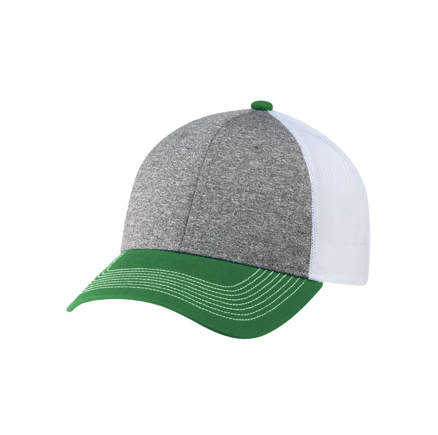 AJM Cotton Drill / Polyester Heather / Nylon Mesh 6 Panel Constructed Full-Fit Hat (Mesh Back) #4G645M Kelly Green / Charcoal / White