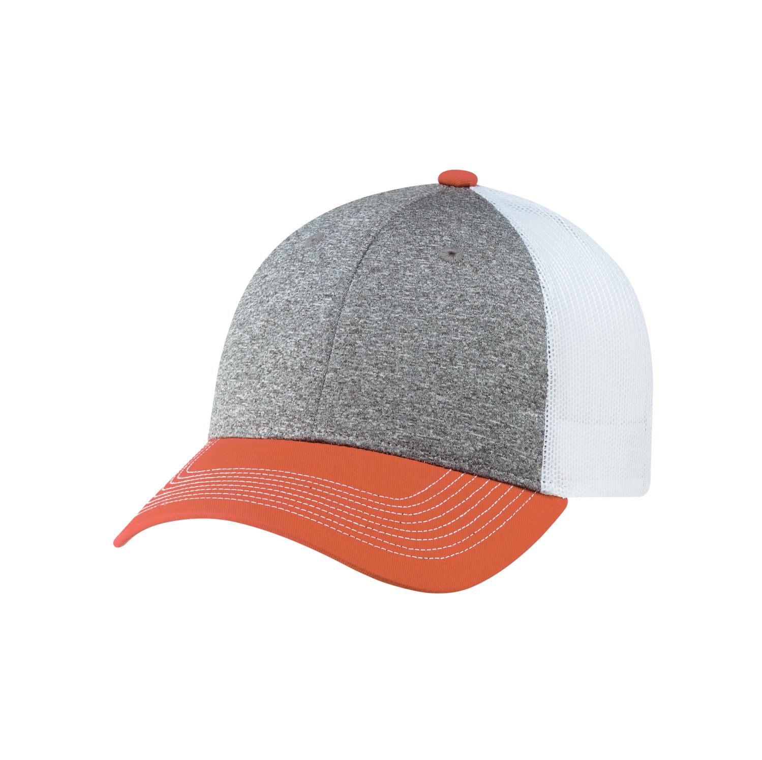 AJM Cotton Drill / Polyester Heather / Nylon Mesh 6 Panel Constructed Full-Fit Hat (Mesh Back) #4G645M Orange / Charcoal / White