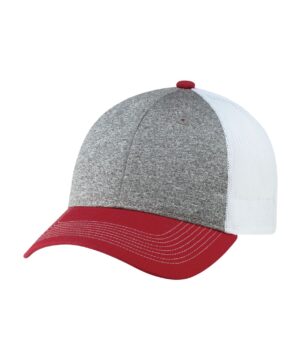 AJM Cotton Drill / Polyester Heather / Nylon Mesh 6 Panel Constructed Full-Fit Hat (Mesh Back) #4G645M Red / Charcoal / White Front
