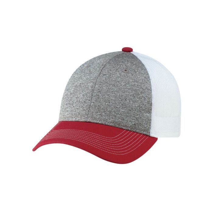 AJM Cotton Drill / Polyester Heather / Nylon Mesh 6 Panel Constructed Full-Fit Hat (Mesh Back) #4G645M Red / Charcoal / White Front