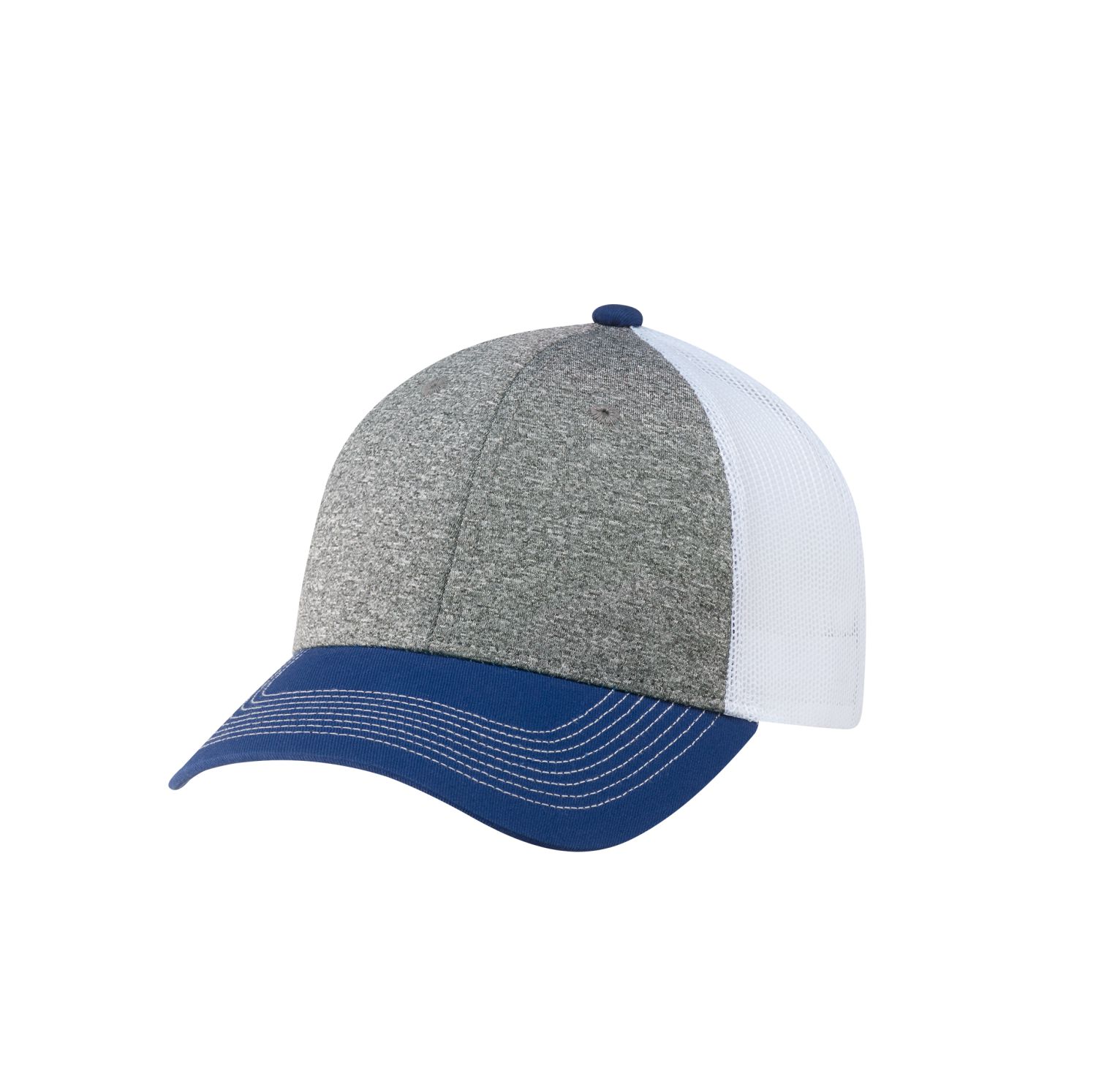 AJM Cotton Drill / Polyester Heather / Nylon Mesh 6 Panel Constructed Full-Fit Hat (Mesh Back) #4G645M Royal Blue / Charcoal / White