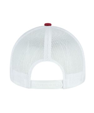AJM Cotton Drill / Polyester Heather / Nylon Mesh 6 Panel Constructed Full-Fit Hat (Mesh Back) #4G645M Red / Charcoal / White Back