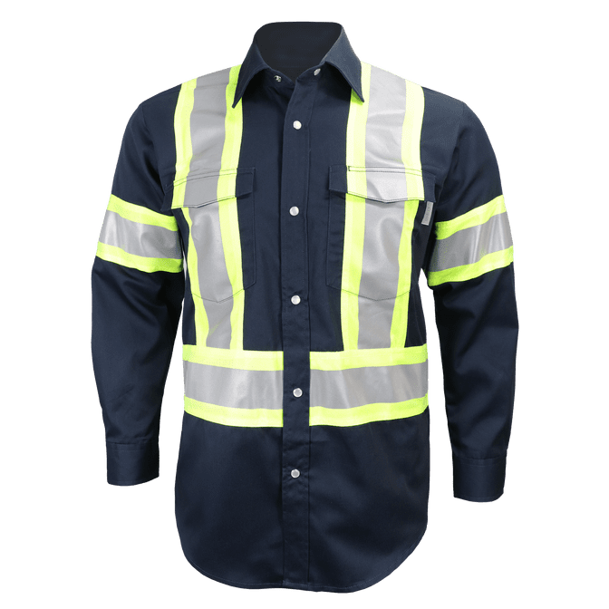 Gatts Work Wear High Visibility Long Sleeve Shirt (Snaps) #625SX4 Navy