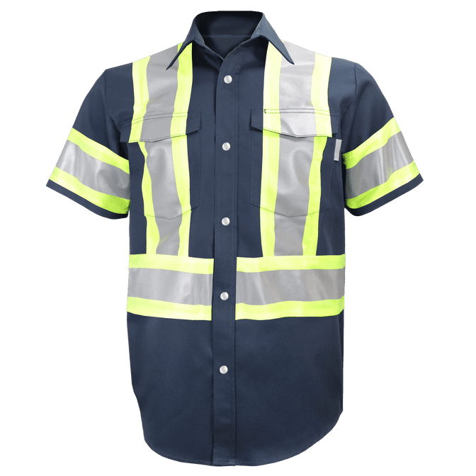 Gatts Work Wear High Visibility Short Sleeve Shirt (Snaps) #650SX4 Navy Front