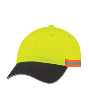 AJM Polycotton / Polyester 6 Panel Constructed Full-Fit Hat #8C079M Safety Green Front