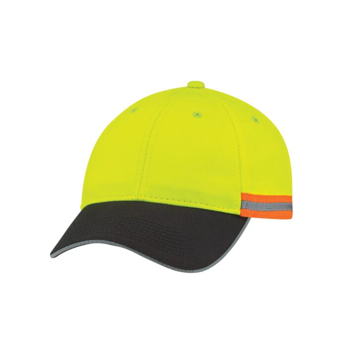 AJM Polycotton / Polyester 6 Panel Constructed Full-Fit Hat #8C079M Safety Green Front