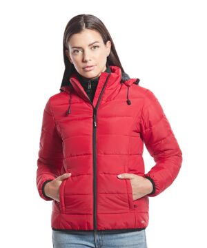 Canada Sportswear LADIES PUFFY JACKET WITH DETACHABLE HOOD #L00981 Red Front