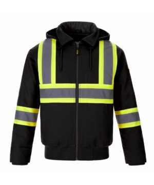 Canada Sportswear HiVis Bomber Jacket with Sherpa Lining #L01290 Black Front