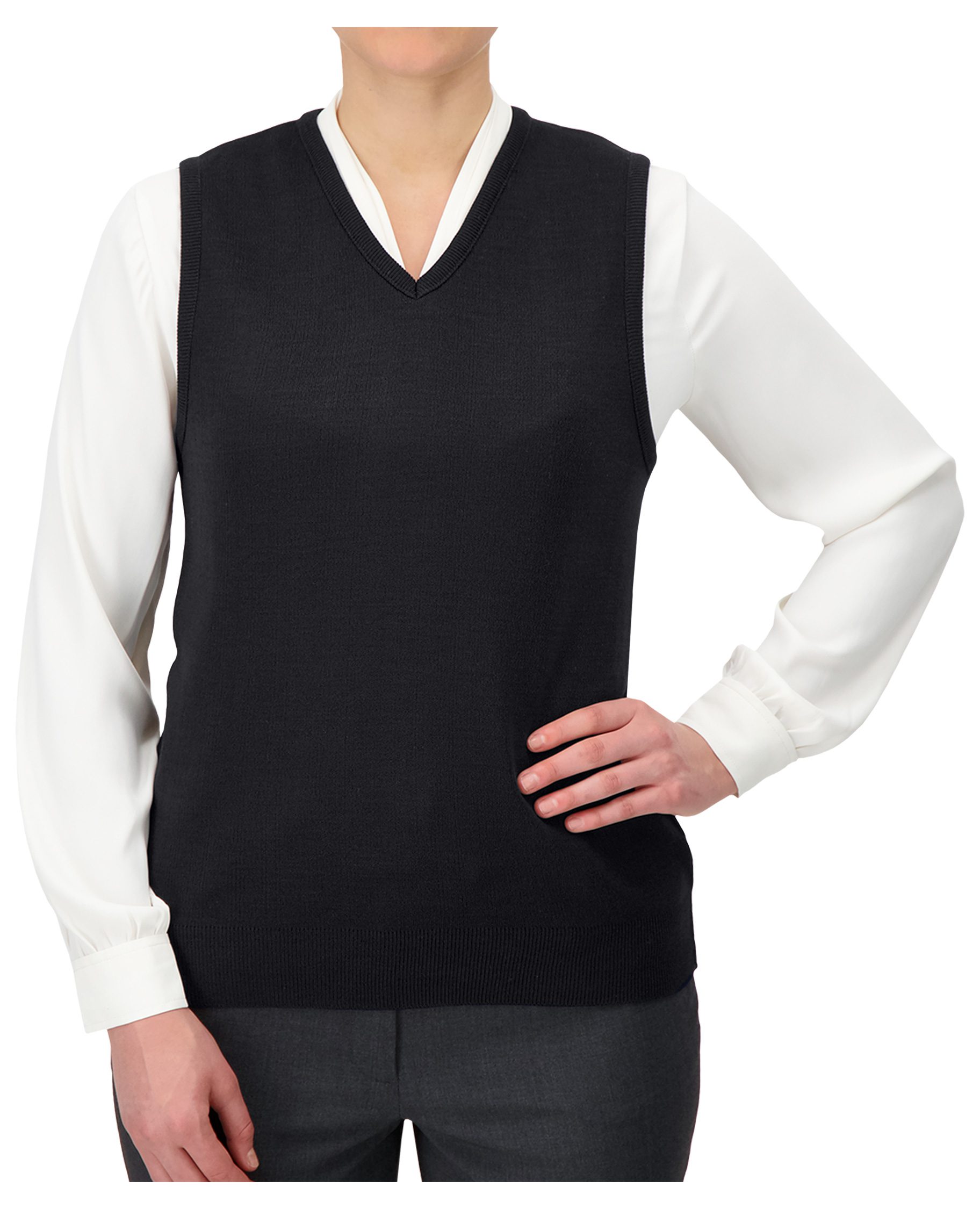 Cobmex Ladies "Cashmere"-Like V-Neck Vest #3109 Black