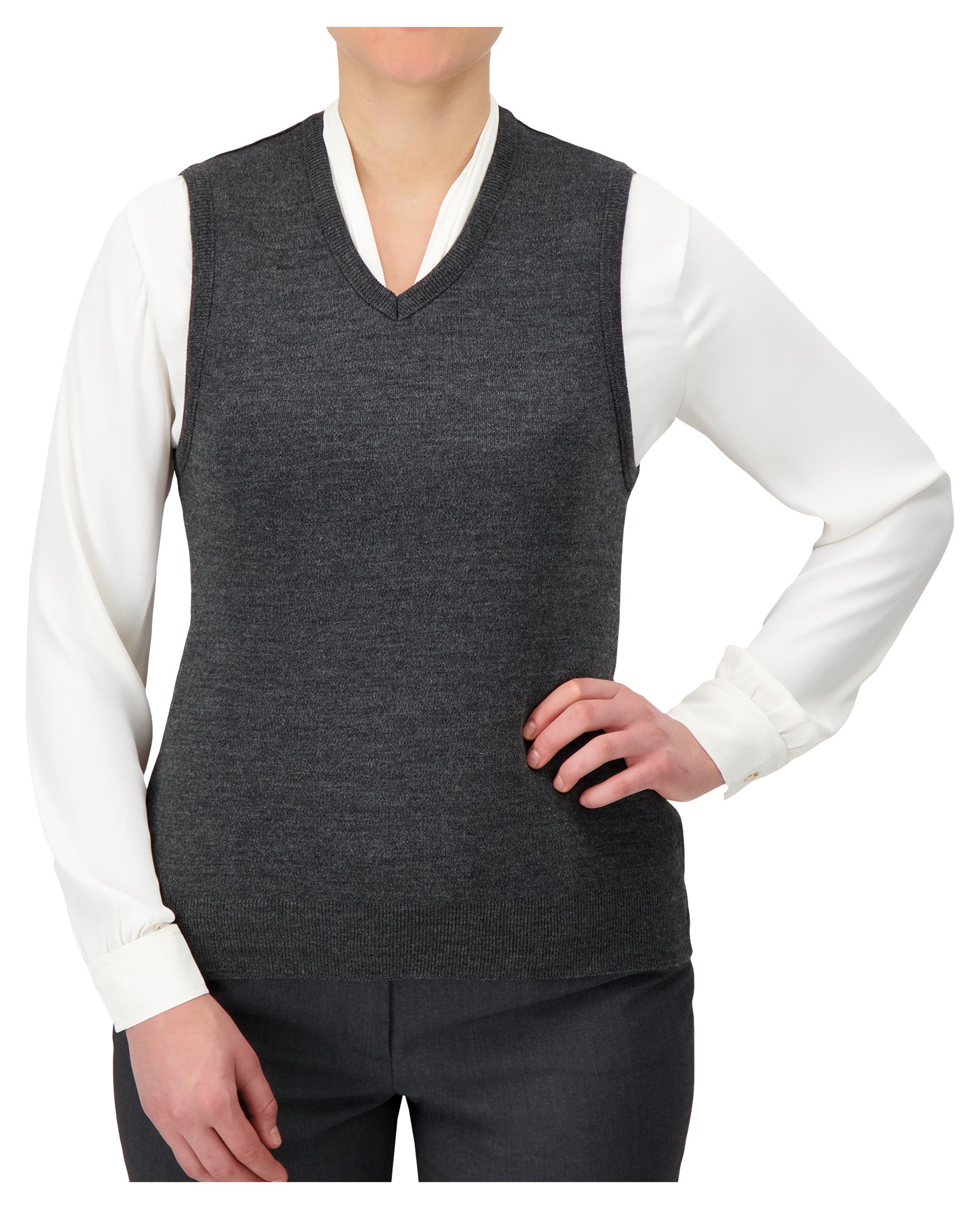 Cobmex Ladies "Cashmere"-Like V-Neck Vest #3109 Executive Grey