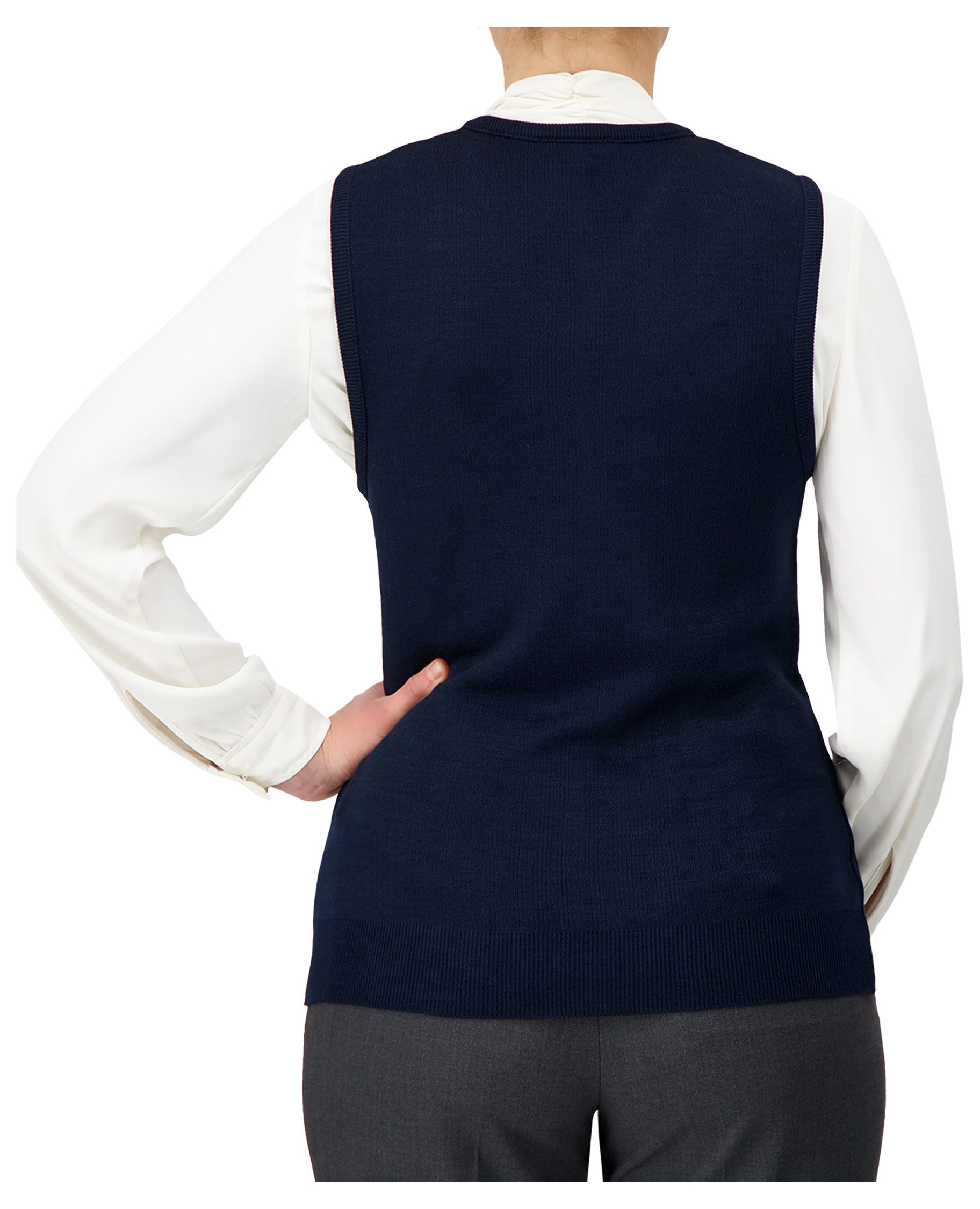 Cobmex Ladies "Cashmere"-Like V-Neck Vest #3109 Navy Back