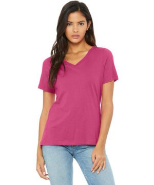Bella + Canvas Ladies' Relaxed Jersey V-Neck T-Shirt #6405 Berry Front