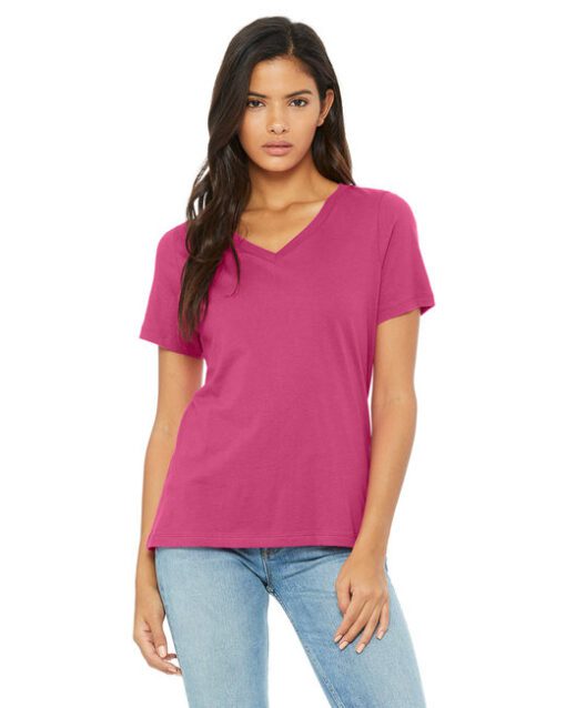 Bella + Canvas Ladies' Relaxed Jersey V-Neck T-Shirt #6405 Berry Front