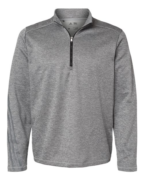 Adidas Brushed Terry Heathered Quarter-Zip Pullover #A284 Mid Grey Heather / Black