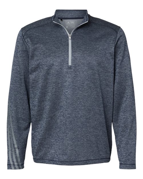 Adidas Brushed Terry Heathered Quarter-Zip Pullover #A284 Navy Heather / Mid Grey