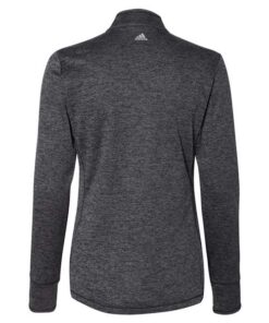 Adidas Women's Brushed Terry Heathered Quarter-Zip Pullover #A285 Black Heather / Mid Grey Back