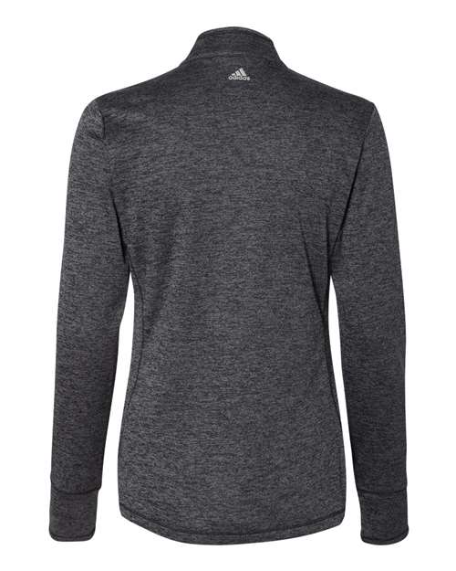 Adidas Women's Brushed Terry Heathered Quarter-Zip Pullover #A285 Black Heather / Mid Grey Back