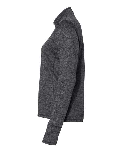 Adidas Women's Brushed Terry Heathered Quarter-Zip Pullover #A285 Black Heather / Mid Grey Side
