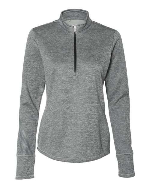 Adidas Women's Brushed Terry Heathered Quarter-Zip Pullover #A285 Mid Grey Heather / Black