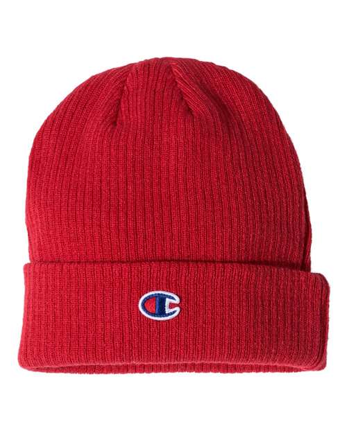 Champion Ribbed Knit Cuffed Beanie #CS4003 Red