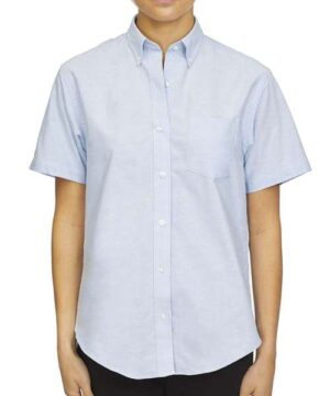 Van Heusen Women's Oxford Short Sleeve Shirt #18CV301 Blue Front