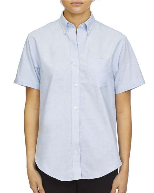 Van Heusen Women's Oxford Short Sleeve Shirt #18CV301 Blue Front