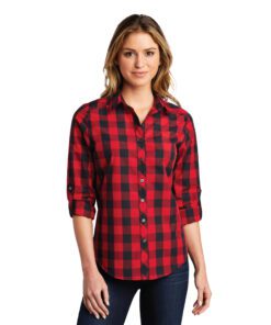 Port Authority® Ladies Everyday Plaid Shirt #LW670 Red Front