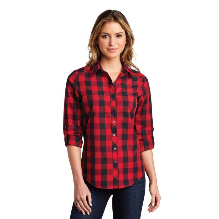 Port Authority® Ladies Everyday Plaid Shirt #LW670 Red Front