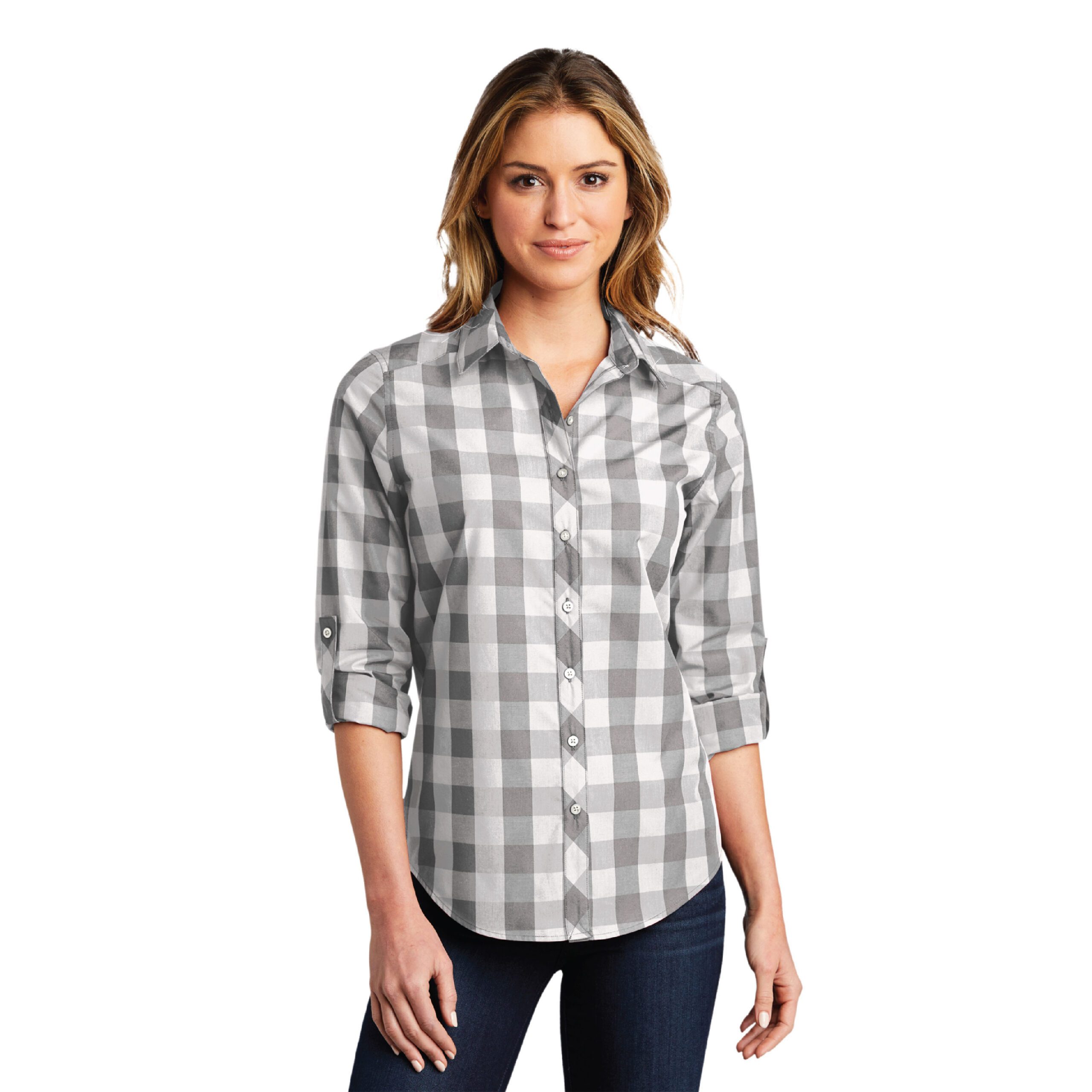 Port Authority® Ladies Everyday Plaid Shirt #LW670 Shadow Grey
