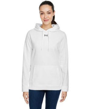 Under Armour Ladies Hustle Pullover Hooded Sweatshirt #1300261 White / Graphite Front