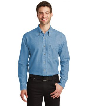 Port Authority® Long Sleeve Denim Shirt #S600 Faded Denim Front