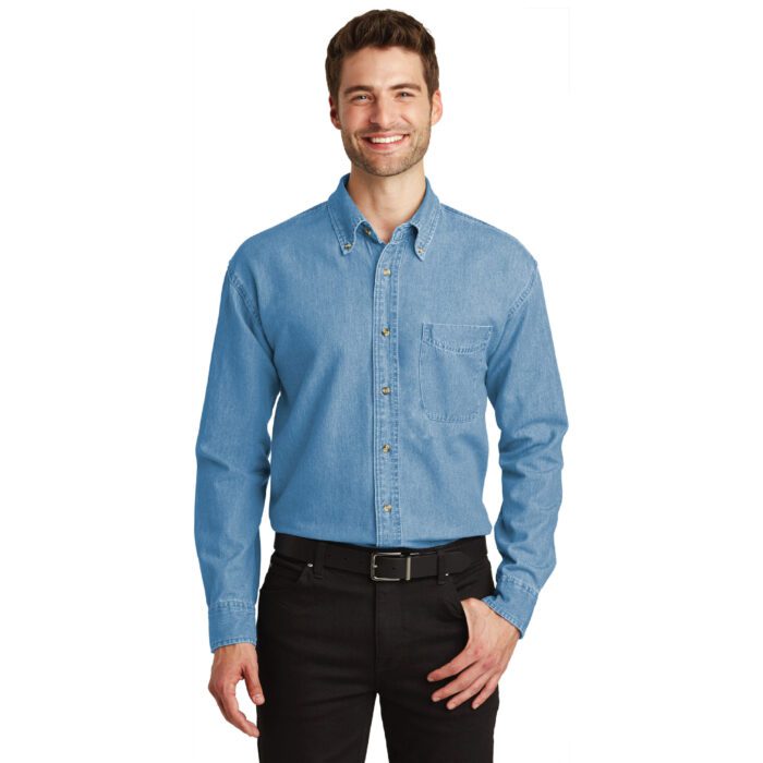 Port Authority® Long Sleeve Denim Shirt #S600 Faded Denim Front