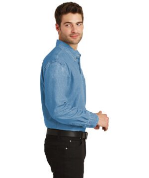 Port Authority® Long Sleeve Denim Shirt #S600 Faded Denim Side