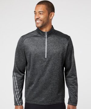 Adidas Brushed Terry Heathered Quarter-Zip Pullover #A284 Black Heather / Mid Grey Front