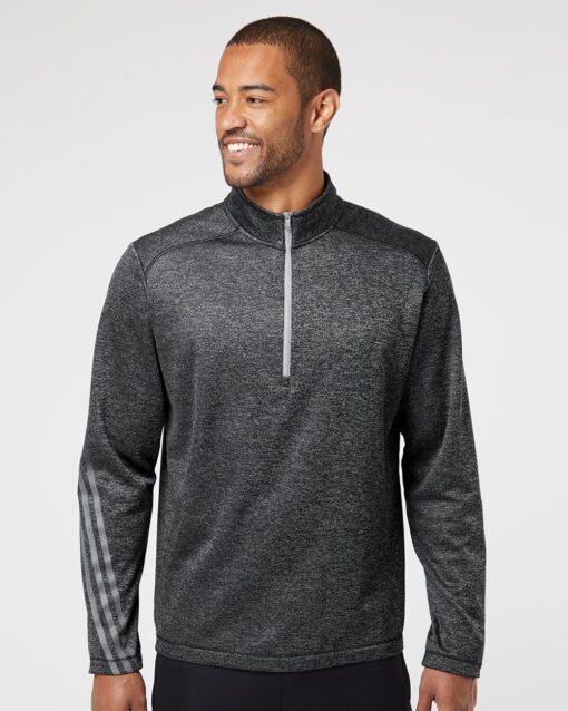 Adidas Brushed Terry Heathered Quarter-Zip Pullover #A284 Black Heather / Mid Grey Front