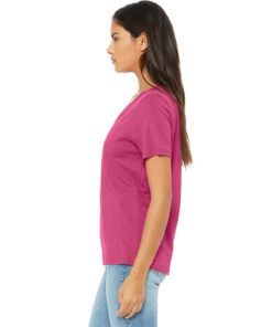 Bella + Canvas Ladies' Relaxed Jersey V-Neck T-Shirt #6405 Berry Side