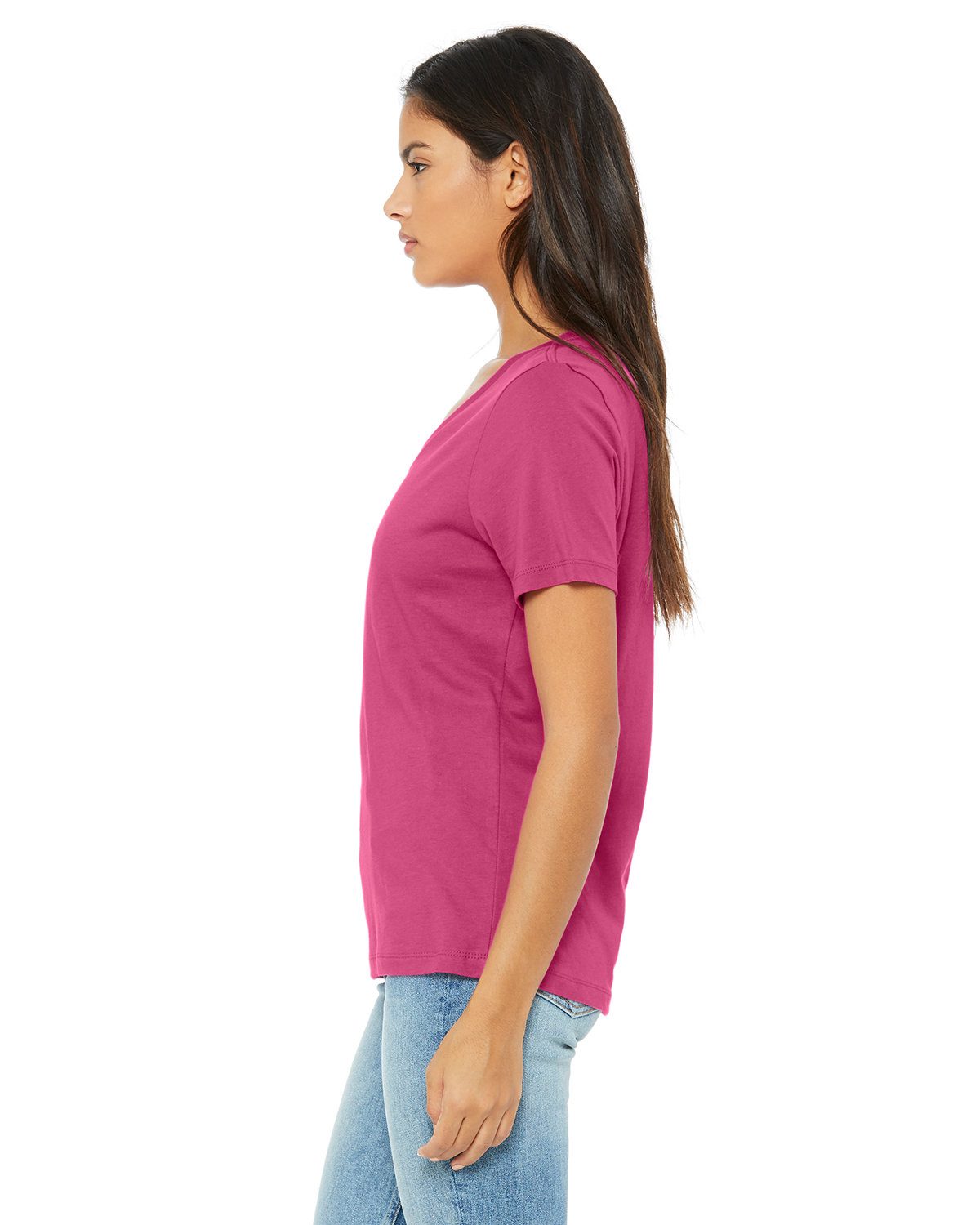Bella + Canvas Ladies' Relaxed Jersey V-Neck T-Shirt #6405 Berry Side