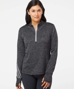 Adidas Women's Brushed Terry Heathered Quarter-Zip Pullover #A285 Black Heather / Mid Grey