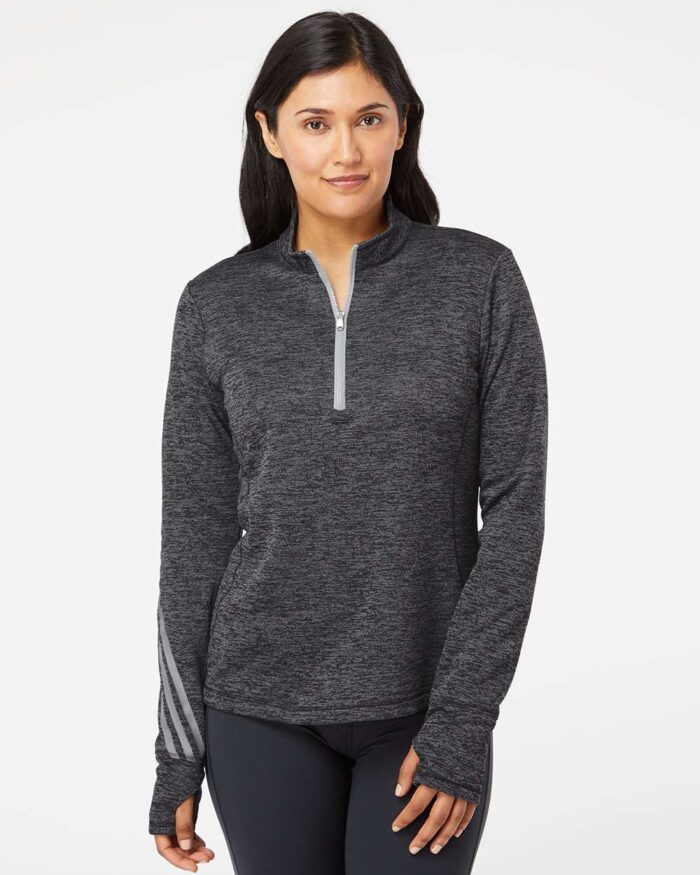 Adidas Women's Brushed Terry Heathered Quarter-Zip Pullover #A285 Black Heather / Mid Grey