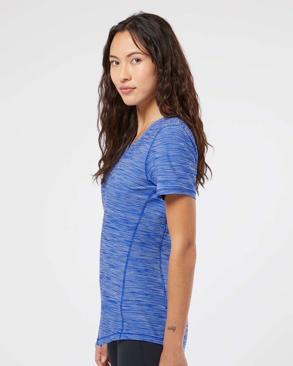 Adidas Women's Mèlange Tech V-Neck T-Shirt #A373 Collegiate Royal Melange Side