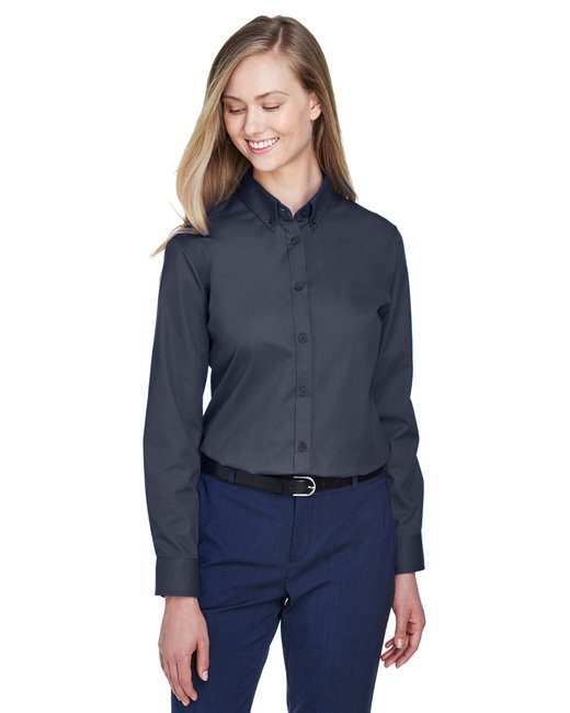 Core 365 Ladies' Operate Long-Sleeve Twill Shirt #78193 Carbon Front